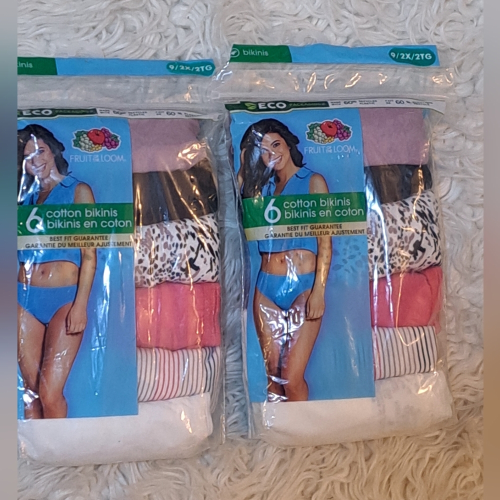 2 Packs Of Fruit of the Loom Plus Size Women's 6Pairs Cotton Bikini Underwear 2X